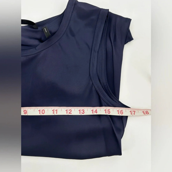 NWT Helmut Lang Navy Satin Sleeveless Asymmetrical  Harness Shoulder Top Size S - Picture 15 of 16